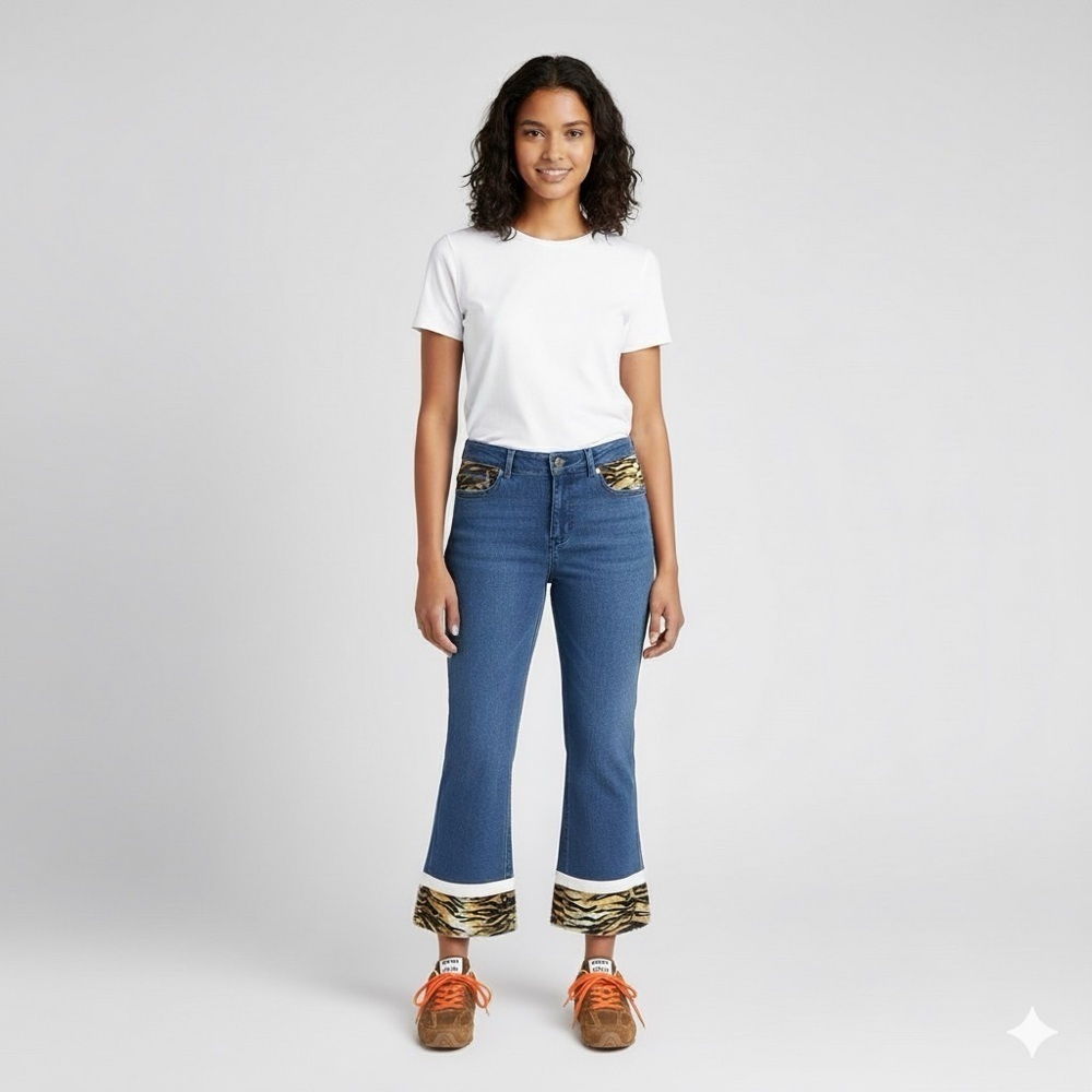 Vintage Y2K Guess Bootcut Cropped Jeans w/ Faux Fur Trim - 28" - Picture 11 of 12